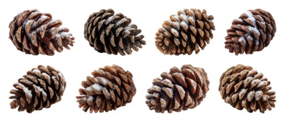 PNG Snow-dusted pine cones arrangement, element set on transparent background