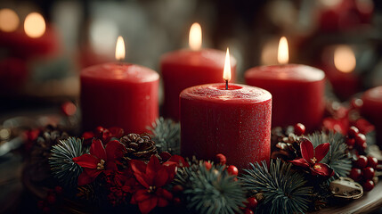Stunning Christmas Advent Wreath with Red Candles and Natural Pine for a Warm Holiday Celebration