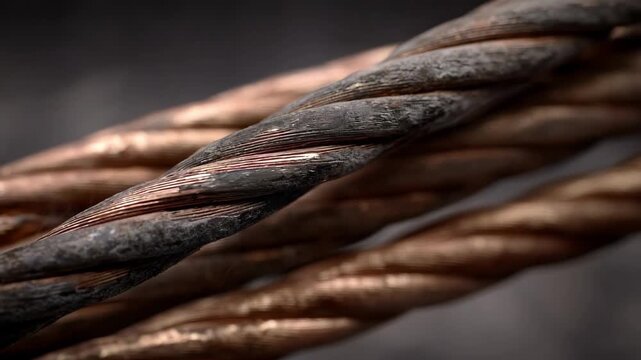 Visual focus on copper cables exhibiting gradual oxidation effects emphasizing the dull brown and darkened discoloration along their lengths.