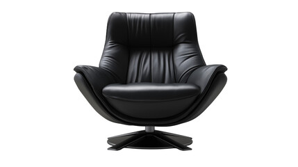 A luxury black leather armchair isolated on a white background in transparent png style with plush padding and elegant contemporary detailing.