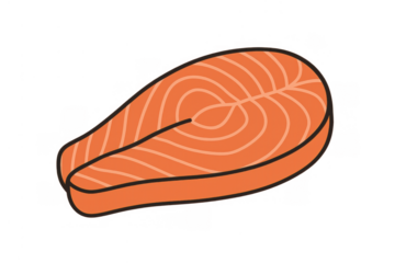 Fresh salmon fillet illustration showing healthy seafood meat for culinary concepts and meal preparation, transparent background