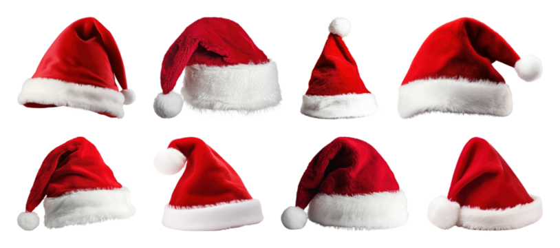 PNG Festive Santa hats collection, element set on transparent background
