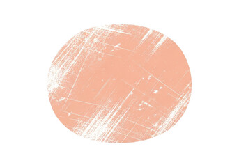 A soft peach, roughly oval abstract shape with distressed hand-drawn texture, white scratches, and subtle streaks, isolated on an immaculate transparent background with ample copy space, concept of