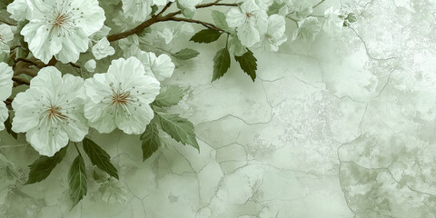 高級感ある白花とグリーンのボタニカル背景