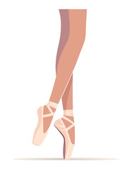 Vector illustration of ballerina legs in pointe shoes, elegant ballet pose with minimal clean design, graceful dance art