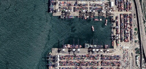Aerial Satellite View of Hong Kong Container Terminal and Logistics Port