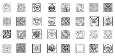 Decorative Corner Ornaments Vector Set, Vintage Border Elements Collection.