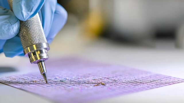 Medium shot of a worker using precise tools to deposit thin tin layers onto electronic circuit boards for improved conductivity and protection.