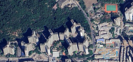 Aerial Satellite View of Hong Kong Urban Density and Skyscraper Architecture