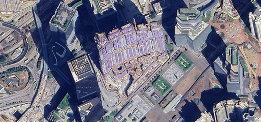 Aerial Satellite View of Hong Kong Urban Density and Skyscraper Architecture