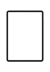 A sleek, modern tablet with thin black bezels and a blank white screen, in portrait orientation, isolated on an immaculate white studio background with copy space, clean product mockup