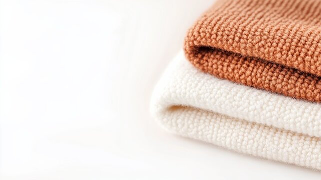 Folded Knitted Sweaters Stack on White Background, cozy , apparel