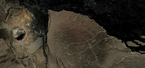 Aerial Satellite View of Hayli Gubbi Volcano Crater and Lava Flows