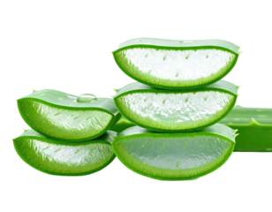Close-up of sliced, vibrant green aloe vera leaves, stacked and ready for use