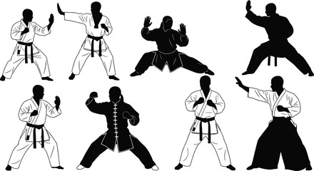 Collection of Martial Arts Silhouettes in Various Poses karate kung fu