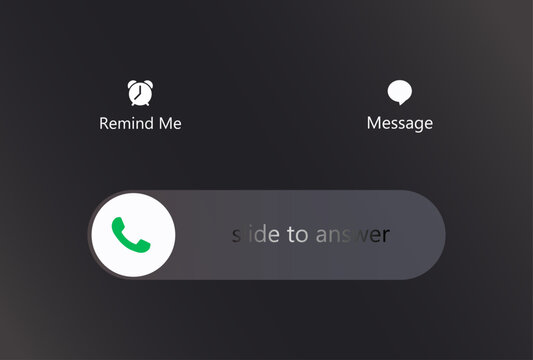 Slide to answer incoming call button on a dark background. User interface element for smartphone interaction.