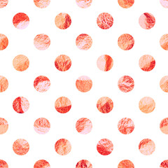 Rose gold foil seamless texture, shiny handmade circles. Golden glittering pattern. Shining hand drawn background. Wedding, greeting card decoration. Modern minimalist art. Vector illustration