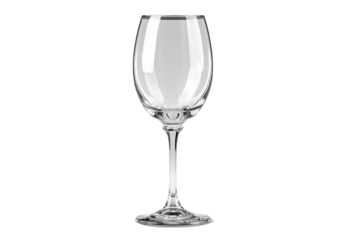 Elegant clear wine glass standing alone on a white background showcasing its shape and design features