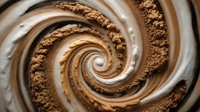 Delicious coffee mocha swirl with cream and crunchy chocolate texture background