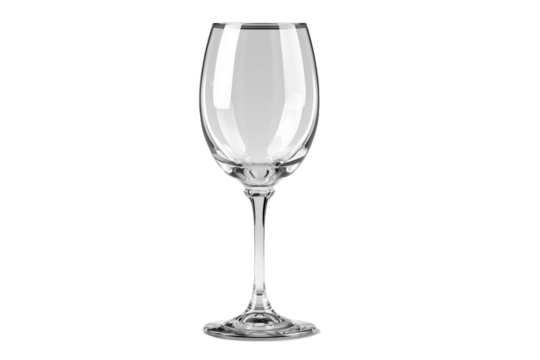 Elegant clear wine glass standing alone on a white background showcasing its shape and design features