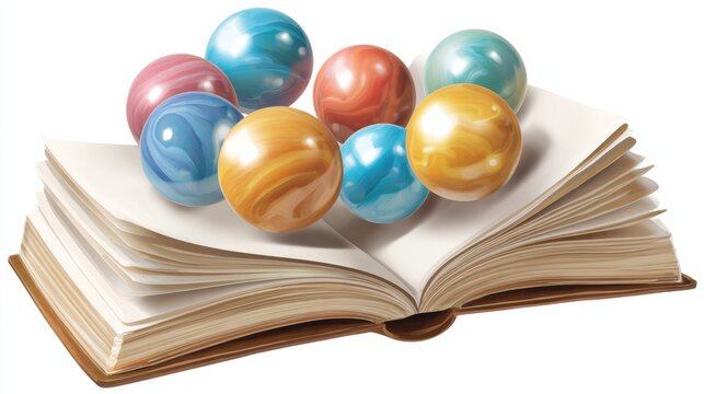 Colorful Marbles Placed on an Open Book in a Realistic Illustration That Reflects the Concept of Learning - Powered by Adobe
