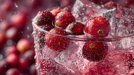 Vibrant close up of a cranberry gin fizz winter cocktail drink