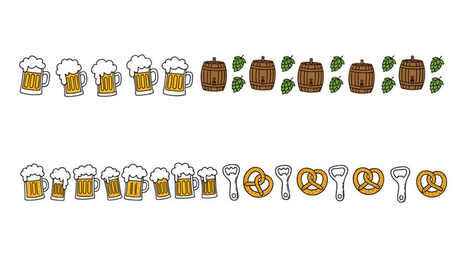 Colorful beer and pretzel icons with copy space for pub menu design concept - Powered by Adobe