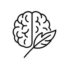 brain with pen vector line icon on a white background Vector line icon on a white background