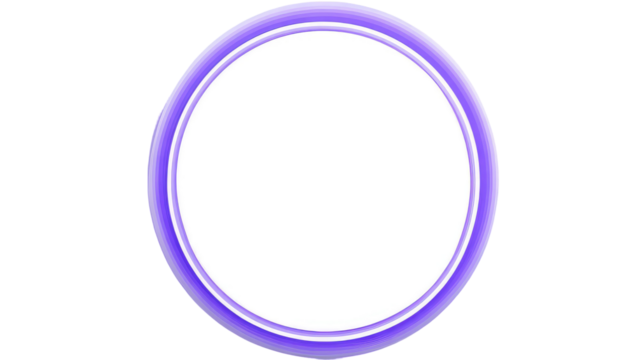 A simple design featuring a white circle with a vibrant purple outline. The background is solid black, accentuating the circular shape