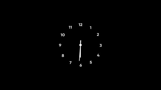 Clock 24 hours 7 days open. Seamless. Text numbers. a clock looping 3d Animation Time on clock is going fast. clock icon with moving arrows in 12 hour loop. 4k video on black background