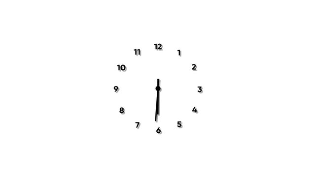 Clock 24 hours 7 days open. Seamless. Text numbers. a clock looping 3d Animation Time on clock is going fast. clock icon with moving arrows in 12 hour loop. 4k video with white screen background