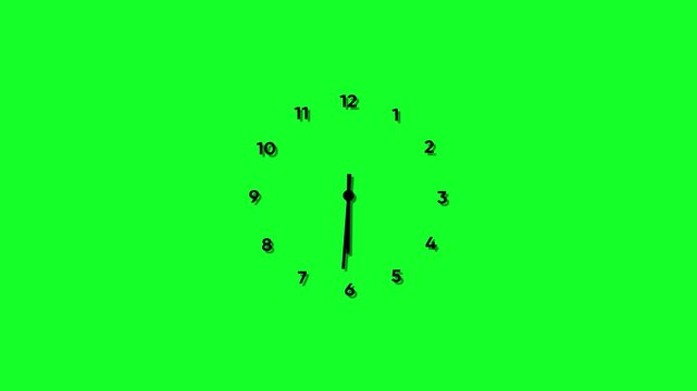 Clock 24 hours 7 days open. Seamless. Text numbers. a clock looping 3d Animation Time on clock is going fast. clock icon with moving arrows in 12 hour loop. 4k video on green screen background