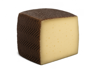 Manchego cheese block with textured brown rind, typical spanish food, dairy product, delicious spanish cuisine ingredient