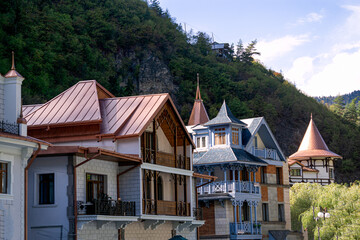 Beautiful views of old houses in the city of Borjomi in Georgia, October 2025.
