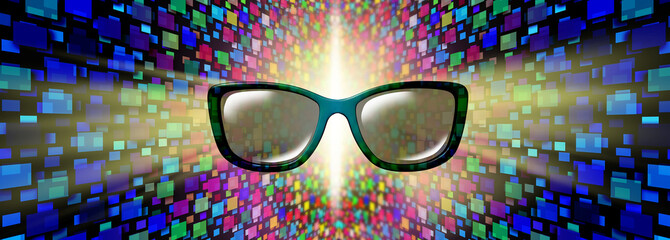 Smart Glasses Technology and wearable technology as AI eye wear and computer wearables with augmented reality and VR innovation,as a tech headset connected to the metaverse and internet or cyberspace.