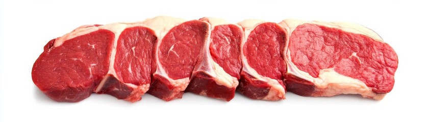 Fresh Raw Beef Steak Slices on White, Food ,Meat