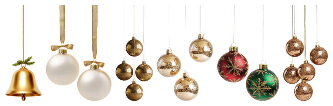 PNG Elegant festive Christmas ornaments collection, element set on transparent background