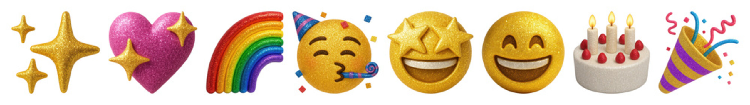 PNG Colorful festive emoji celebration, element set on transparent background