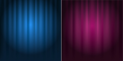Set, purple and blue curtain, spotlight, beam of light on stage curtain, theater closed curtain, curtain. Theater draperies