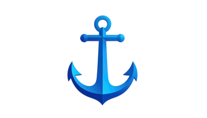 A stylized blue anchor, gradient effect, set against a stark black background. It is a symbol of stability and maritime life