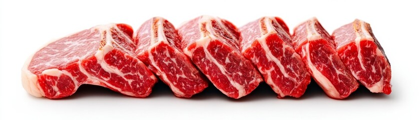 Raw Lamb Chops Row Fresh Meat Cuts on White, Cooking ,Food