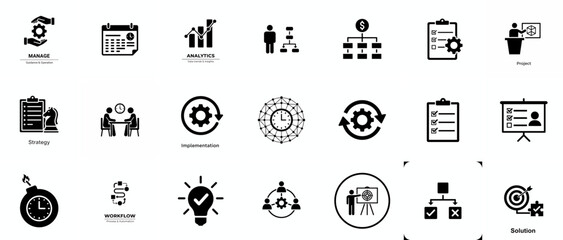 Project management icon collection. Time management and planning concept. Solid icon set.