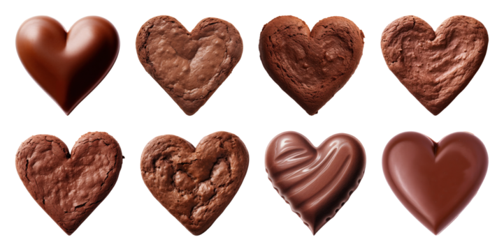 PNG Heart-shaped chocolate brownie collection, element set on transparent background - Powered by Adobe