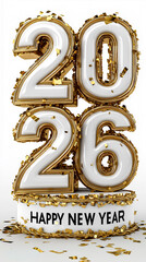Obraz premium 豪華なゴールドと白の2026年ハッピーニューイヤー