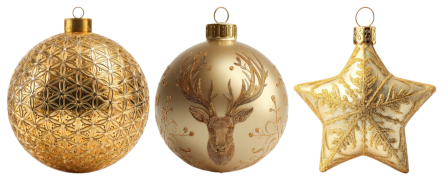 PNG Elegant golden Christmas ornaments, element set on transparent background