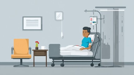Patient Receives Intravenous Drip Treatment While Resting in Hospital Bed During Recovery Process