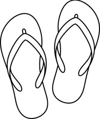 Black and White Outline Drawing of a Pair of Casual Beach Flip Flops, Sandals, or Thongs for Summer Vacation, Travel, and Footwear Clipart.