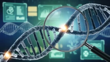 Digital DNA Helix Magnified With Futuristic Interface Overlay Scientific Research Concept - Powered by Adobe