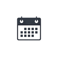 A clean minimalist calendar icon designed in a flat style with a solid black color and simple geometric shapes. This modern date symbol features smooth rounded corners and high clarity