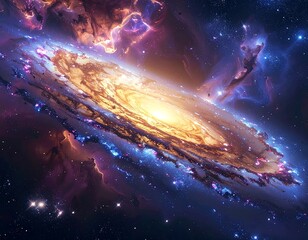 A vibrant cosmic spiral of celestial gas and dust, with a bright core emitting light against the darkness of space